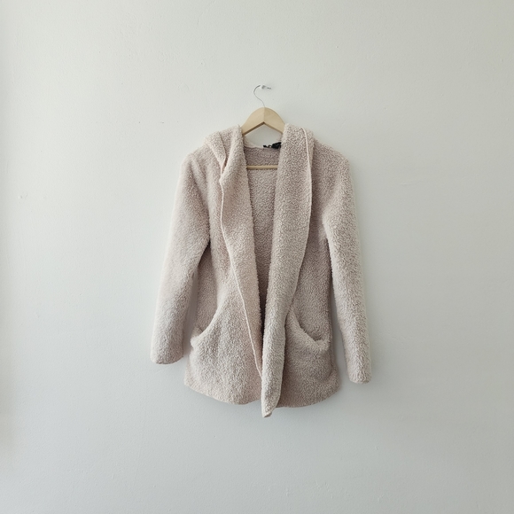 Forever 21 Sweaters - F21 | Cream Colored Open Front Teddy Sweater with Pockets & Hood